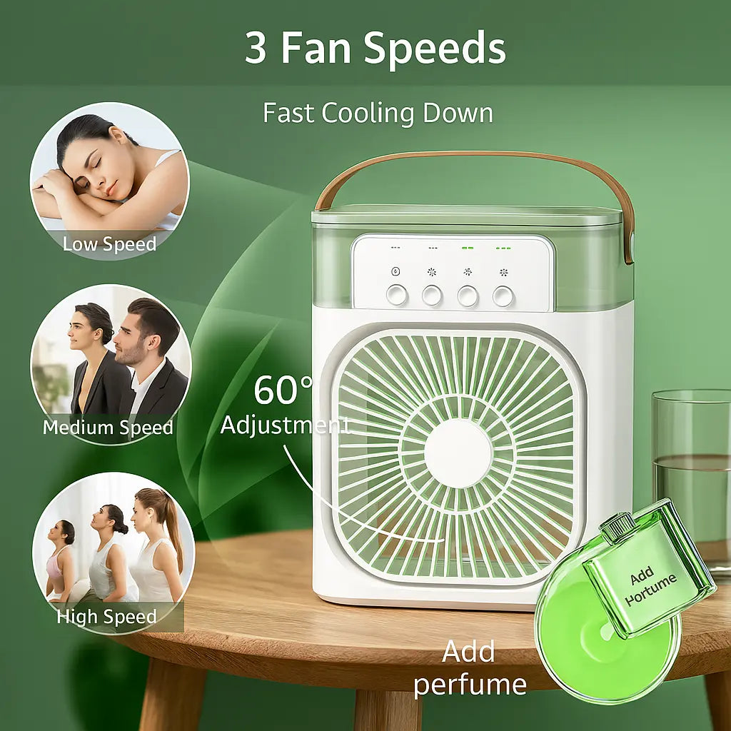 4-in-1 Portable Mini AC Cooler with LED Light, USB-Powered Fan for Home & Travel