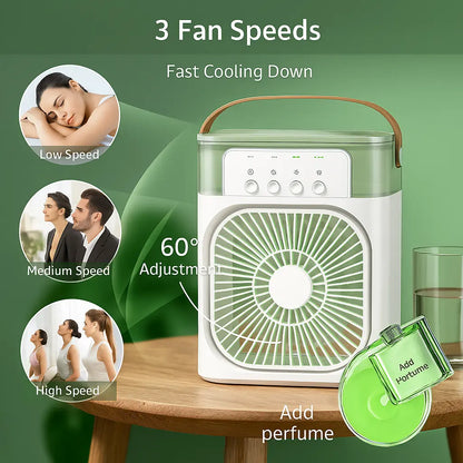 4-in-1 Portable Mini AC Cooler with LED Light, USB-Powered Fan for Home & Travel